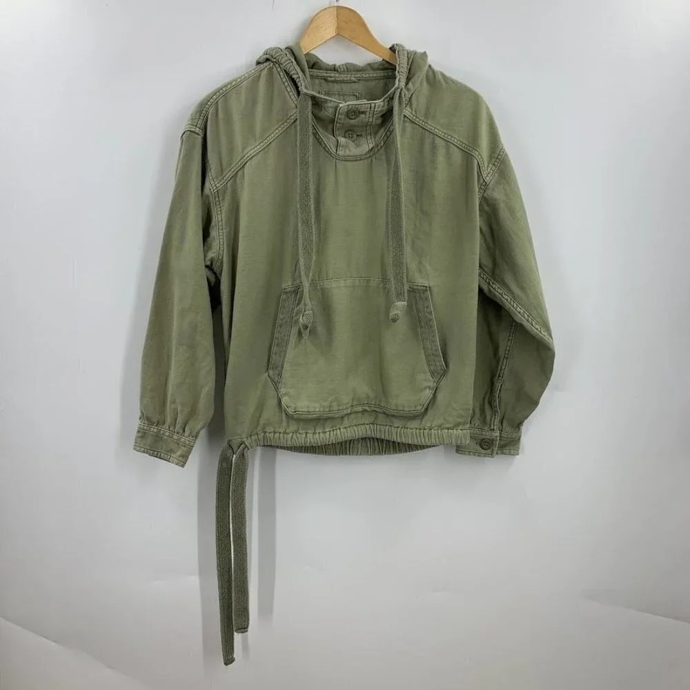 American‎ Eagle Women's Khaki Army Green Pull Over Wide Tie Hoodie Size XS